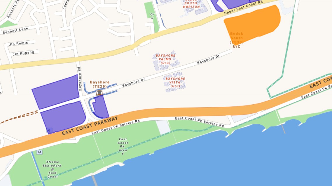 ERA map showing the Bayshore Drive GLS site near Bayshore MRT and East Coast Park