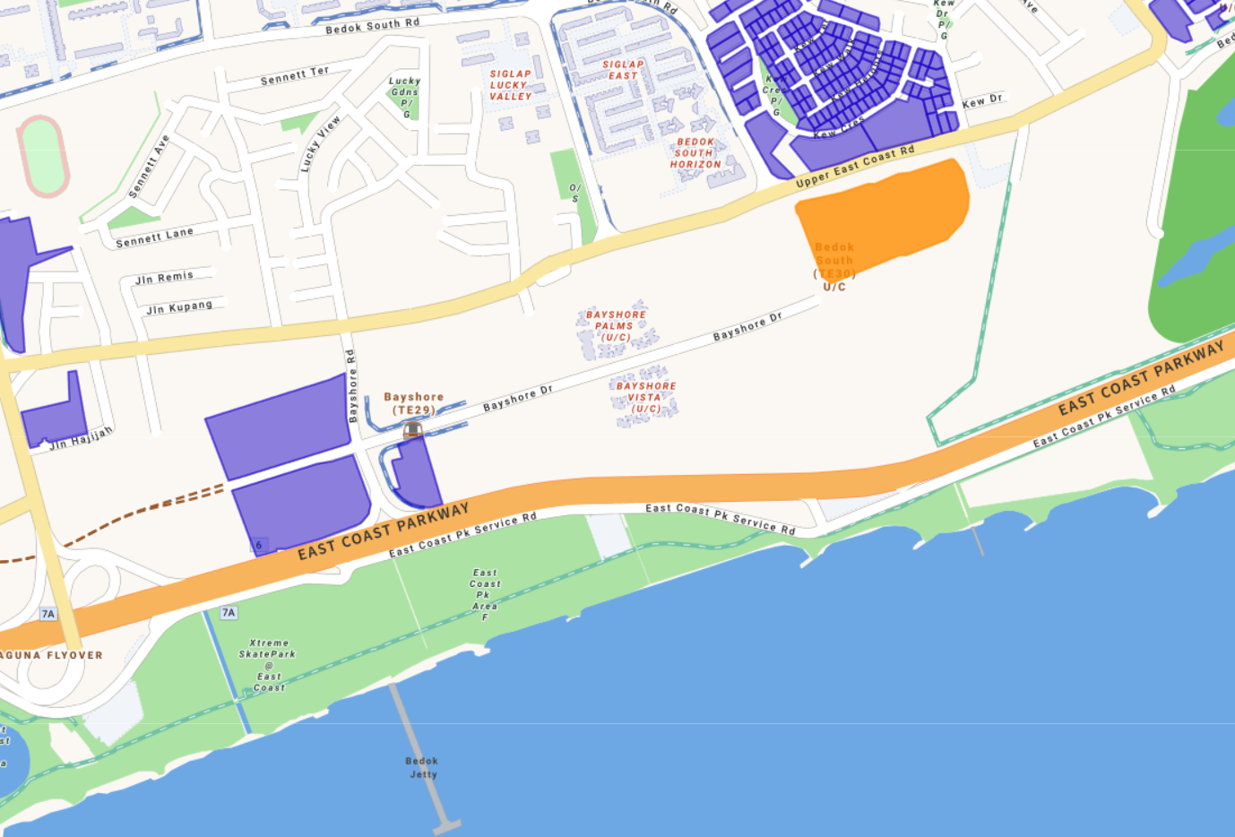 ERA Research map showing the Bayshore Drive GLS site, Bayshore MRT and East Coast Park