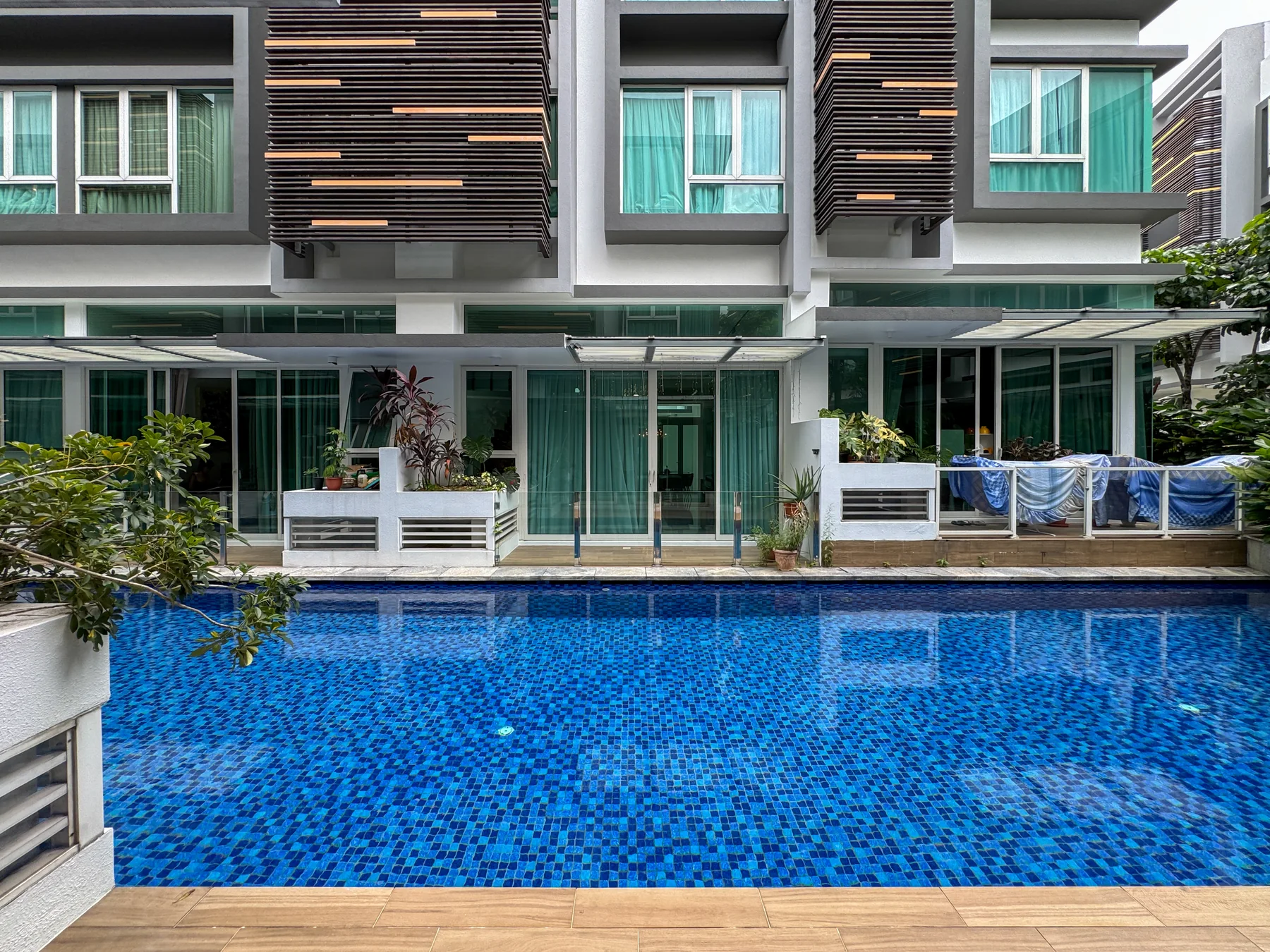 Poolside exterior at Cabana, a strata landed development at Sunrise Terrace