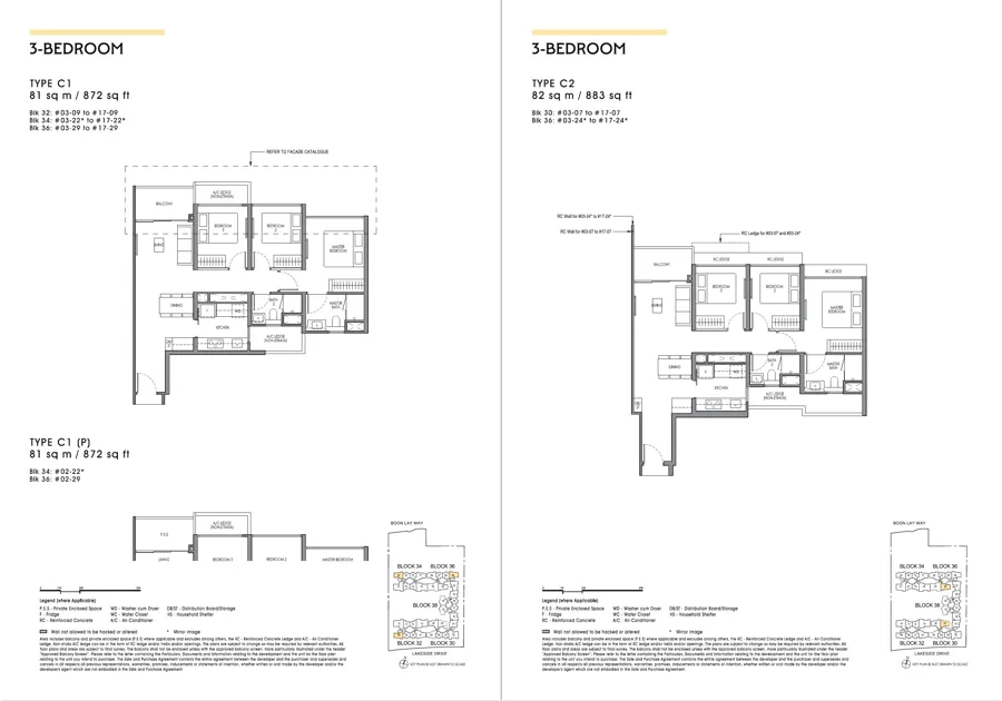 Lucerne Grand 3-bedroom · C1 / C2 floor-plan spread, brochure PDF page 21