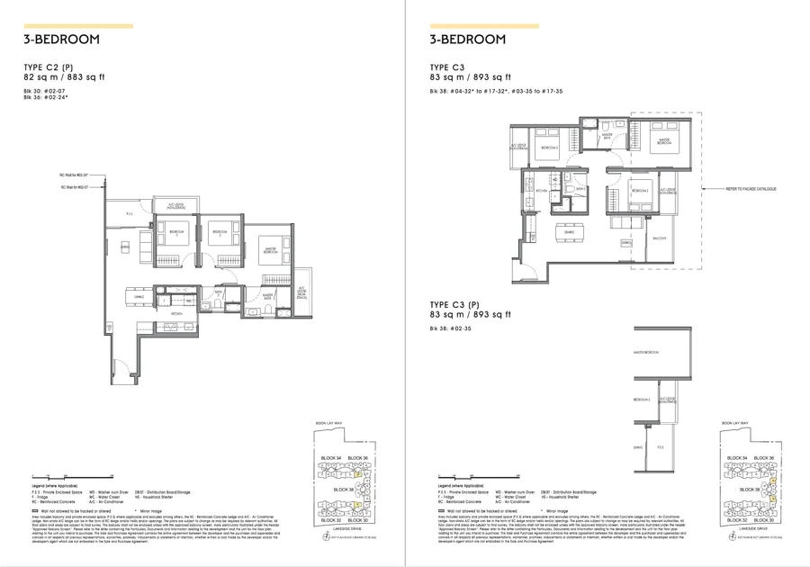 Lucerne Grand 3-bedroom · C2 (P) / C3 floor-plan spread, brochure PDF page 22