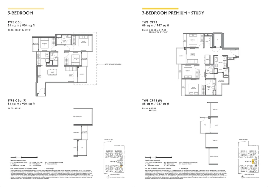 Lucerne Grand 3-bedroom / Premium + study floor-plan spread, brochure PDF page 23