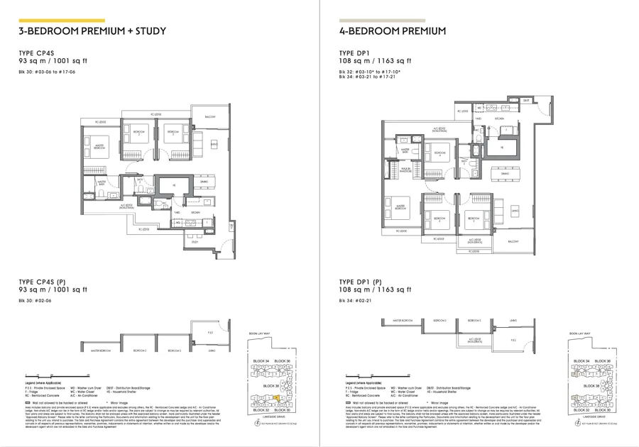 Lucerne Grand 3-bedroom Premium + study / 4-bedroom Premium floor-plan spread, brochure PDF page 25