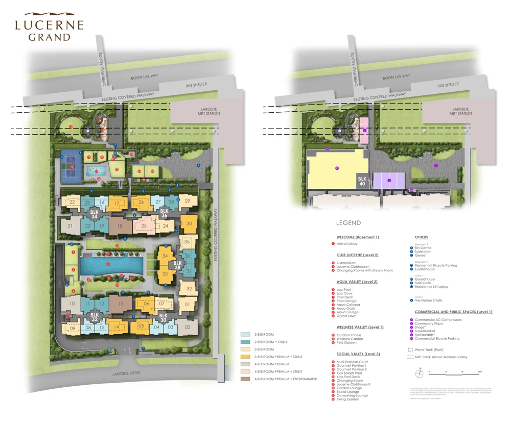 Lucerne Grand site plan with facility legend and block positions