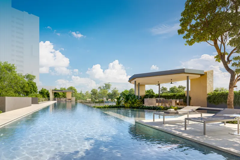 The Serra Residences pool deck, artist’s impression