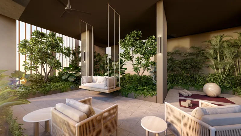 The Serra Residences retreat lounge and zen deck, artist’s impression