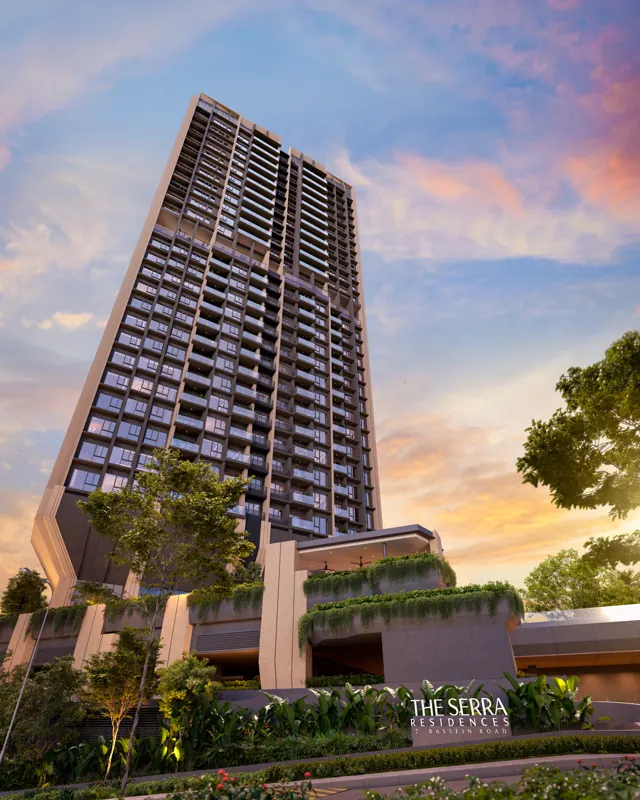 The Serra Residences tower looking up, artist’s impression
