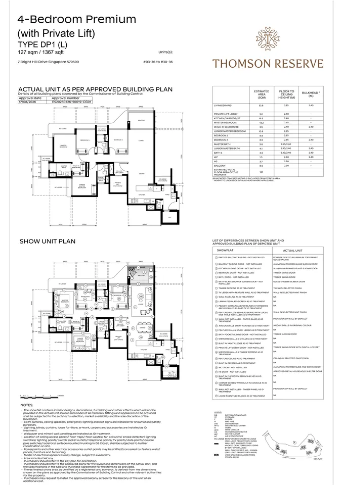 Thomson Reserve show unit layout: 4-bedroom Premium with private lift - Type DP1(L) - 1,367 sq ft